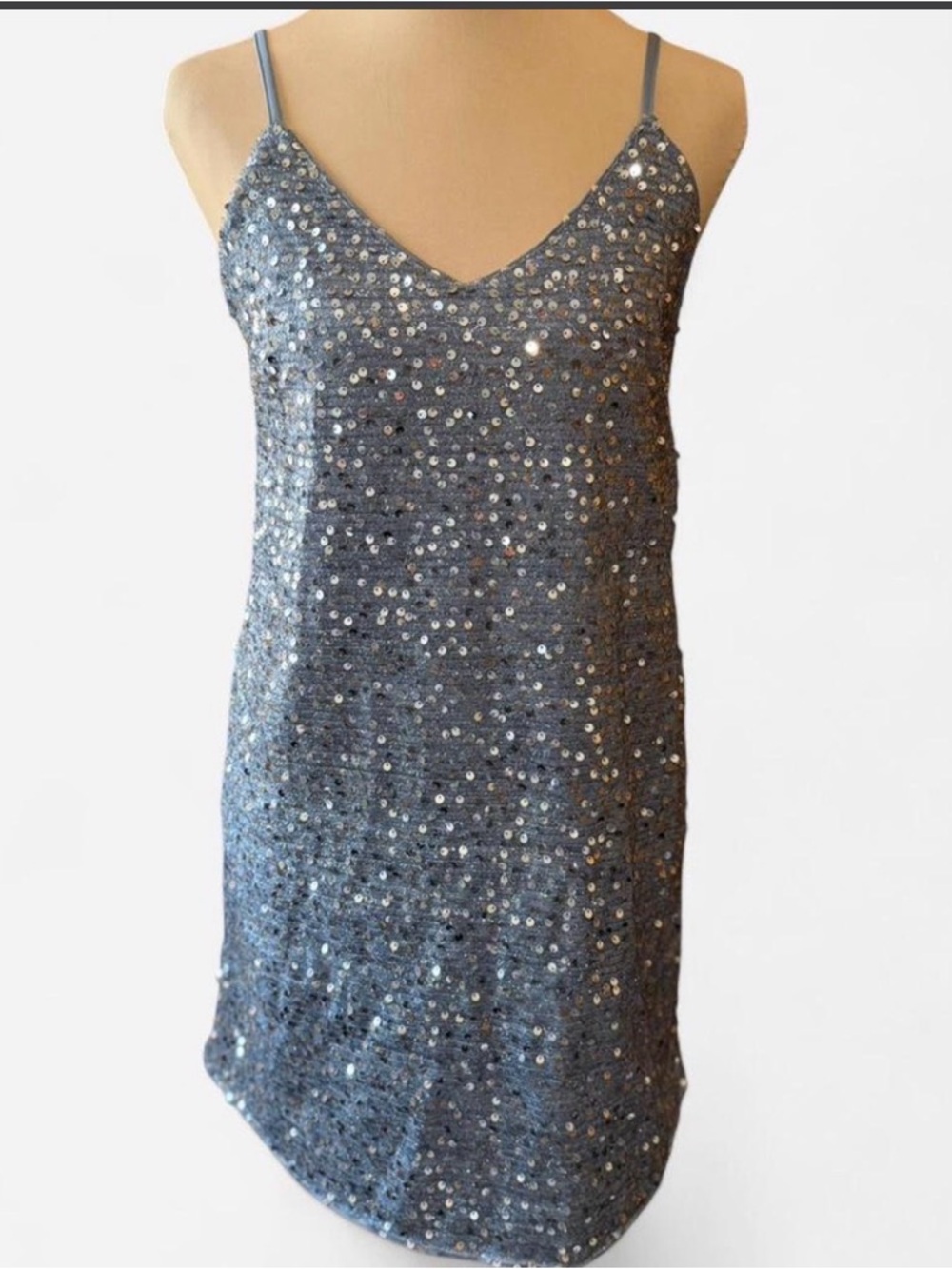 NWOT SHEIN Dusty Blue Sequin V-Neck Slip Dress